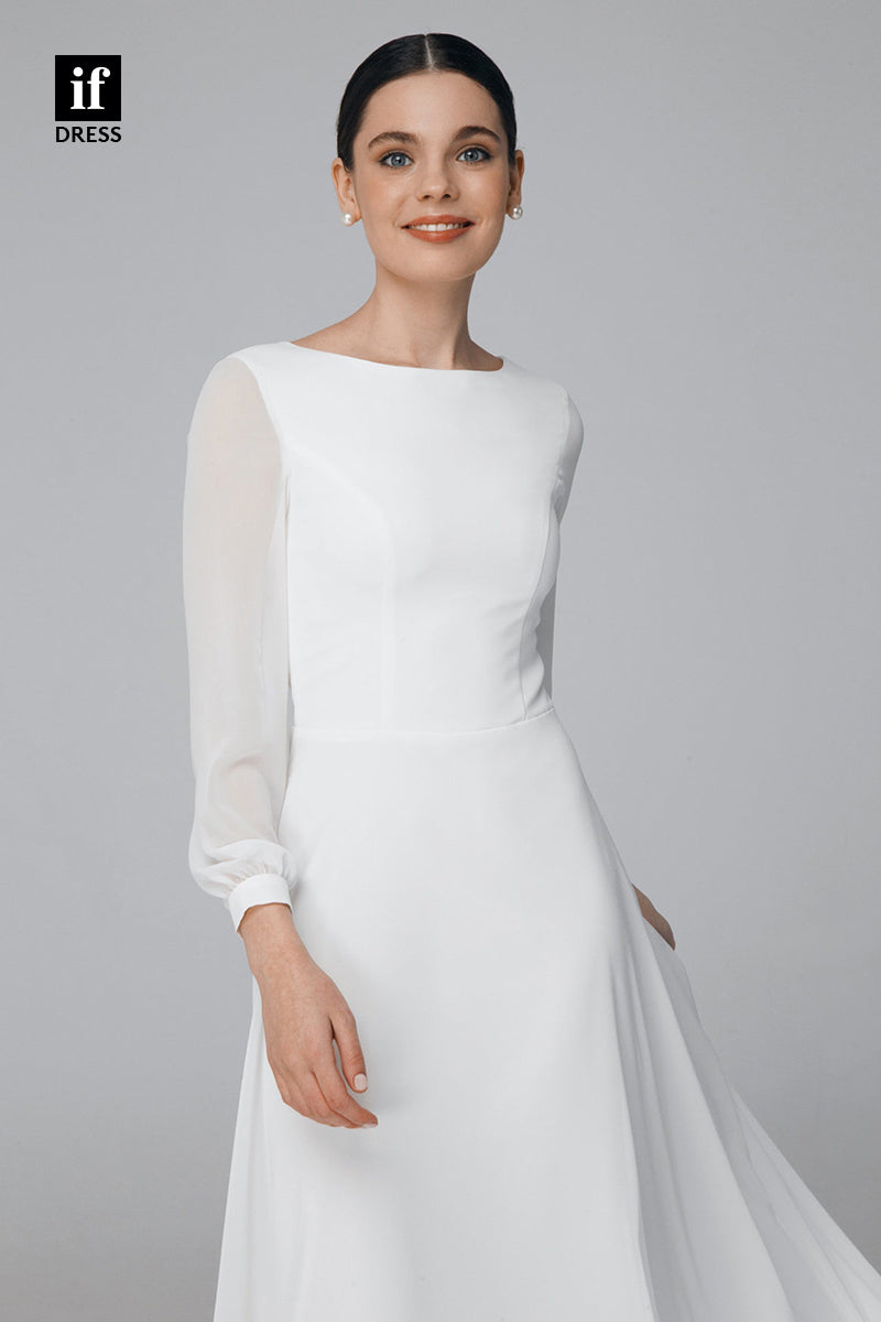 30544 - Unique Bateau Long Sleeves Rustic Wedding Dress