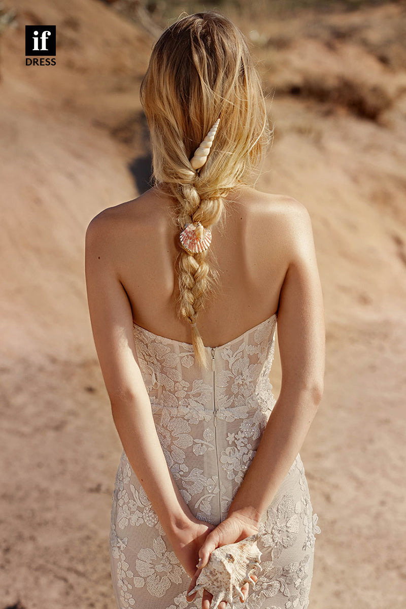 30565 - Unique Halter Illusion Lace Mermaid Wedding Dress