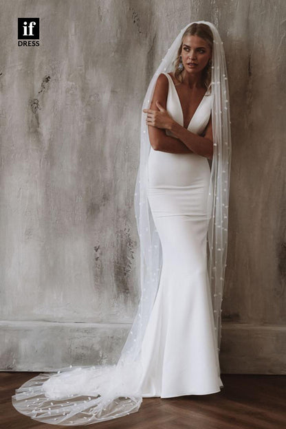 30570 - Plunging V-Neck Elastic Satin Simple Bohemian Wedding Dress