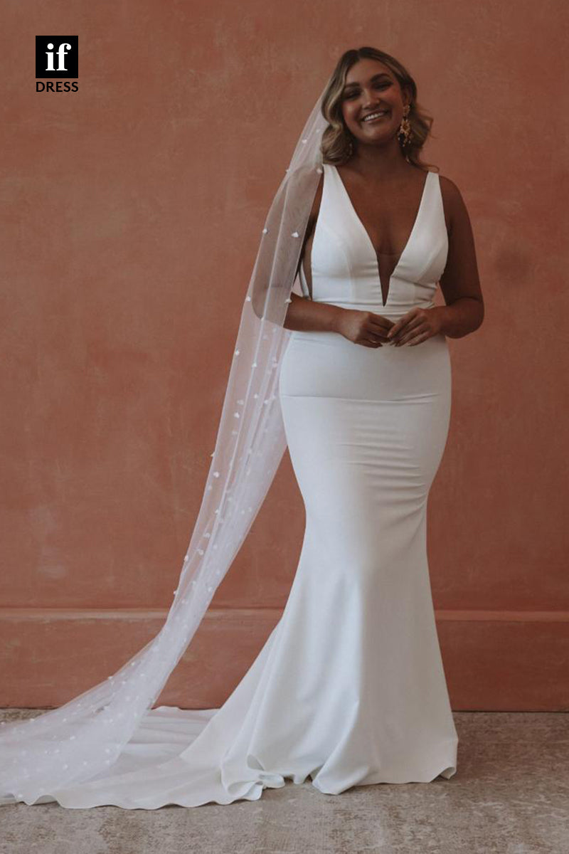 30570 - Plunging V-Neck Elastic Satin Simple Bohemian Wedding Dress
