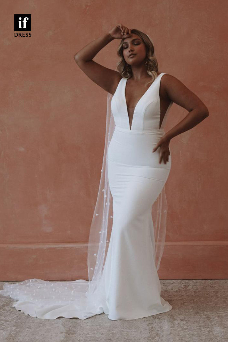 30570 - Plunging V-Neck Elastic Satin Simple Bohemian Wedding Dress