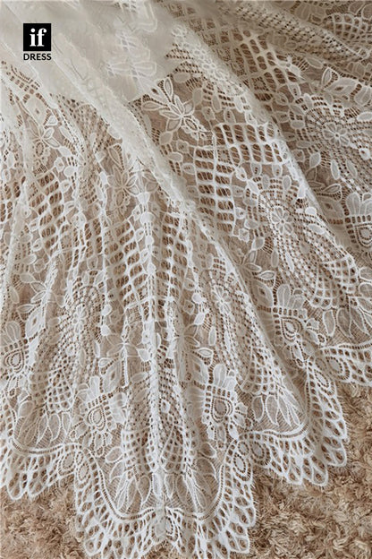 30576 - Illusion V-Neck Long Sleeves Lace Bohemian Wedding Dress
