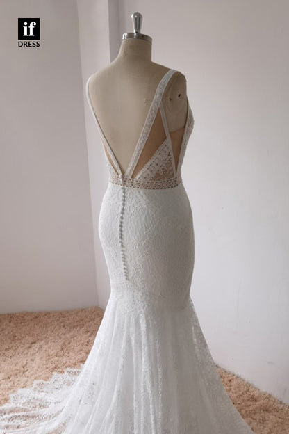 30577 - Plunging V-Neck Lace Mermaid Wedding Gown