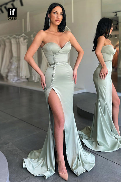 30975 - Sexy Strapless V-Neck High Split Sleeveless Long Prom Bridesmaid Dress