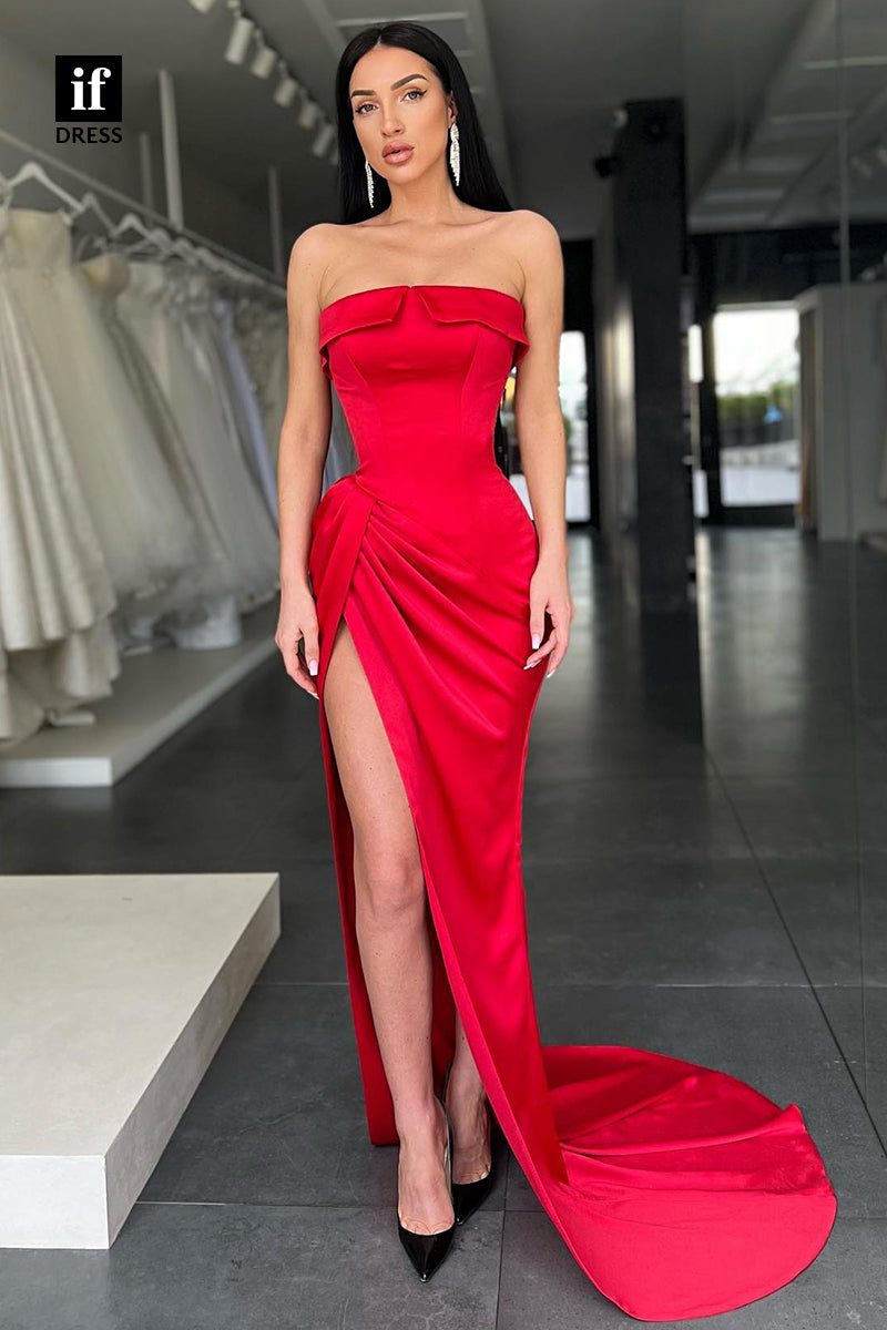 30982 - Strapless High Split Pleats Prom Dress Long Birdesmaid Dress