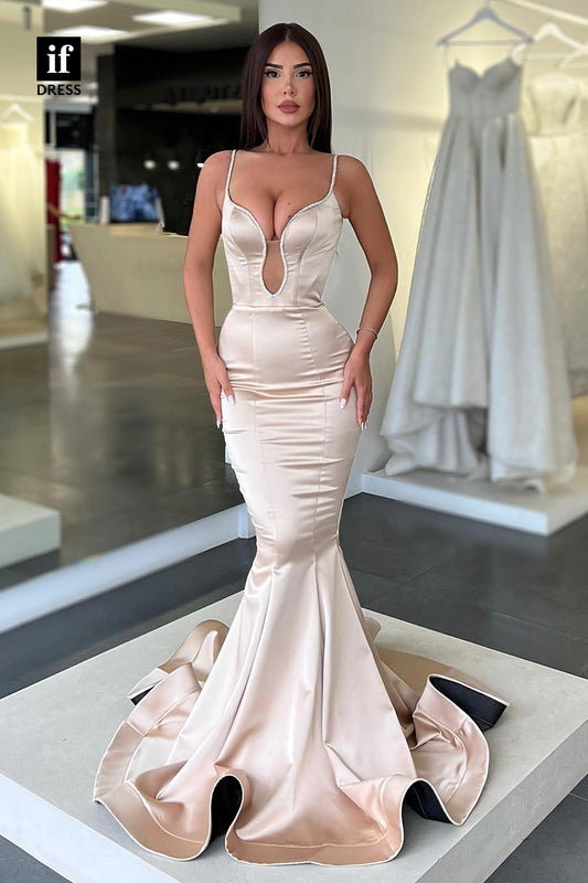 31897 - Plunging V-neck Beads Mermaid/Trumpet Prom Dress with Train