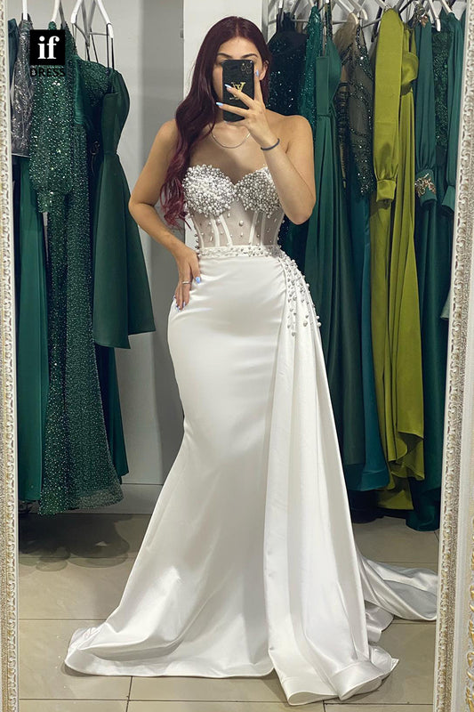 32816 - Sheath/Column Sweetheart Pearls Long Formal Evening Dress
