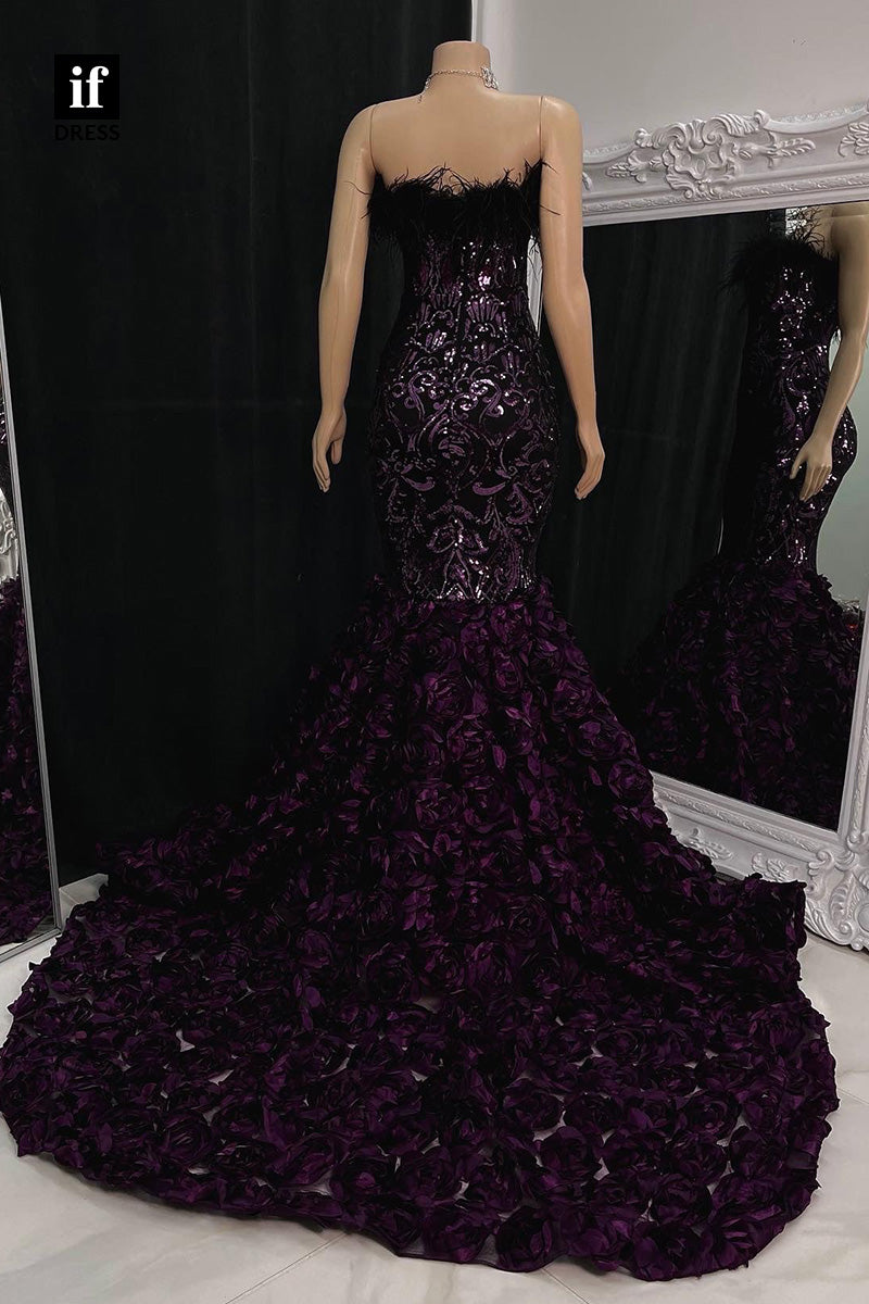 32836 - Strapless Feathers Sequins Appliques Mermaid Prom Dress for Black Slay