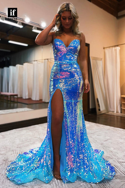 32850 - Sexy V-Neck Split Mermaid Prom Dress Glitter