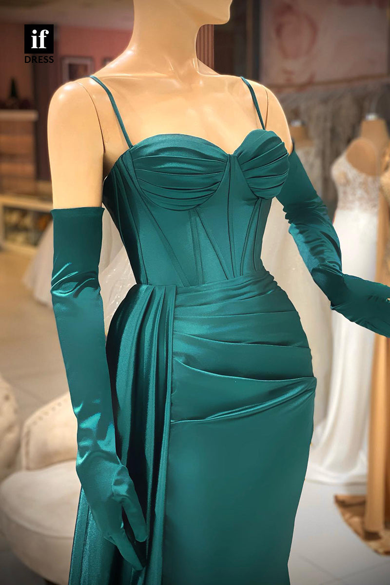 33843 - Spaghetti Straps Sweetheart Stain Pleats Prom Formal Dress