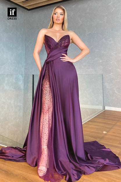 31863 - Sexy V-Neck Side Split Long Prom Dress Glitter