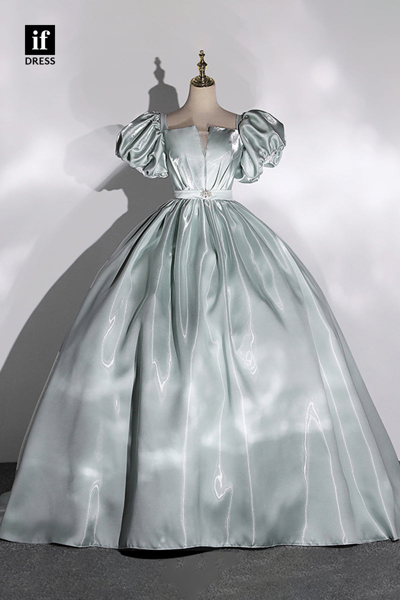 30801 - Ball Gown Square Neckline Short Sleeves Long Sparkly Formal Evening Dress|ifdress