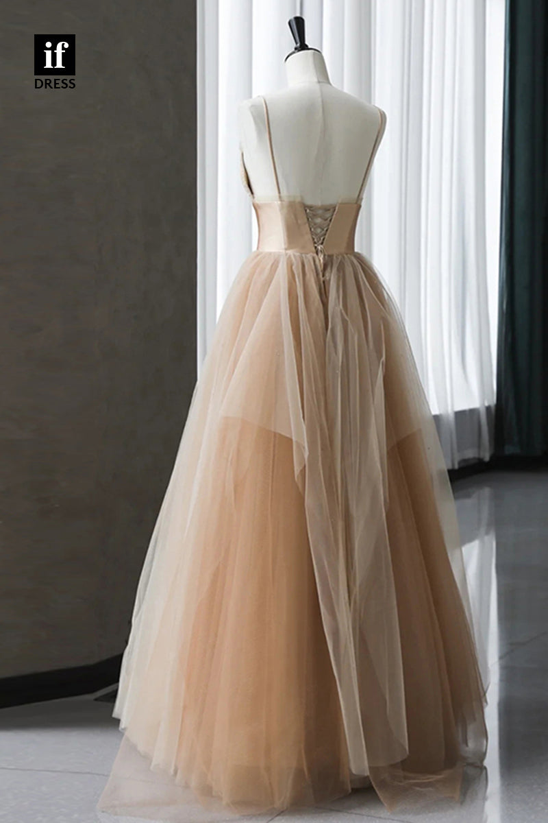 30805 - Women's Spaghetti Straps Tulle Long Formal Evening Dress|ifdress