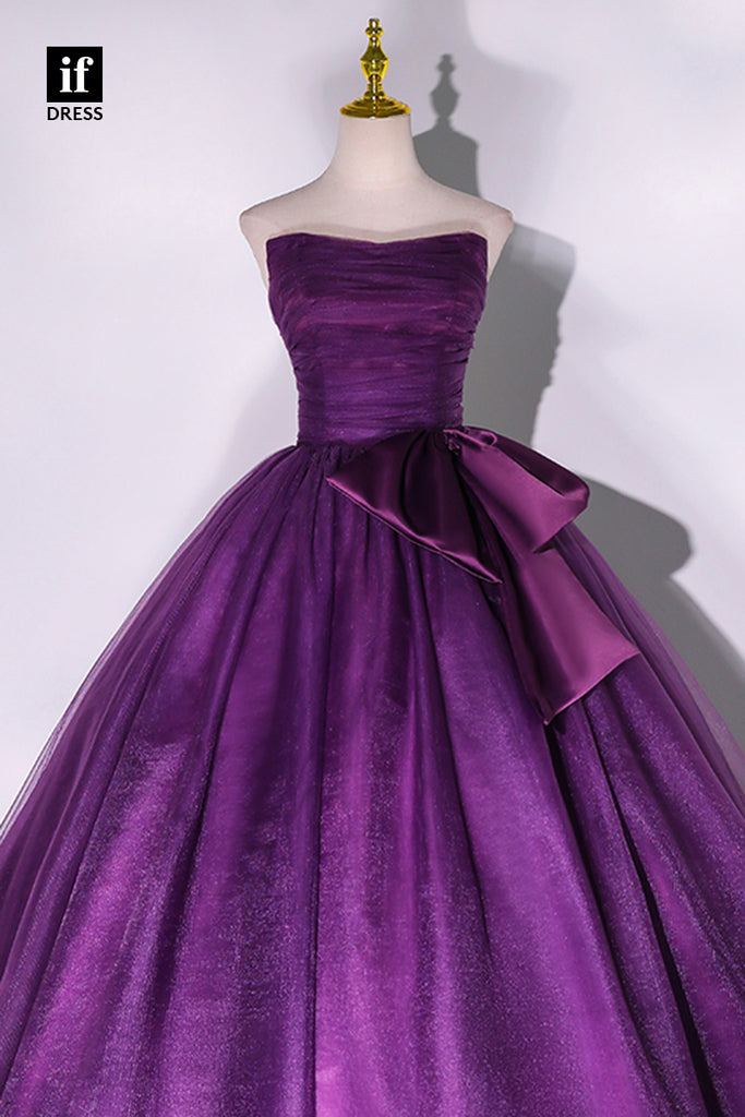 30806 - Strapless Purple Tulle Long Prom Ball Gown Formal Evening Dress|IFDRESS
