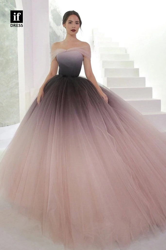 30814 - Unique Off Shoulder Ombre Tulle Long Prom Ball Gown|IFDRESS