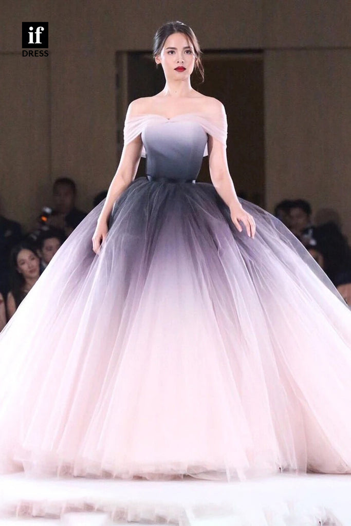30814 - Unique Off Shoulder Ombre Tulle Long Prom Ball Gown|IFDRESS