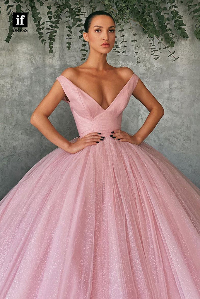 30817 - Sexy V-Neck Tulle Sparkly Prom Ball Gown|IFDRESS