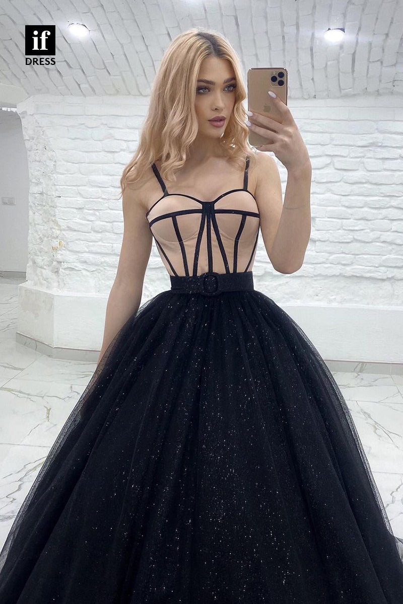 30822 - Spaghetti Straps Sparkly Prom Ball Gown|IFDRESS