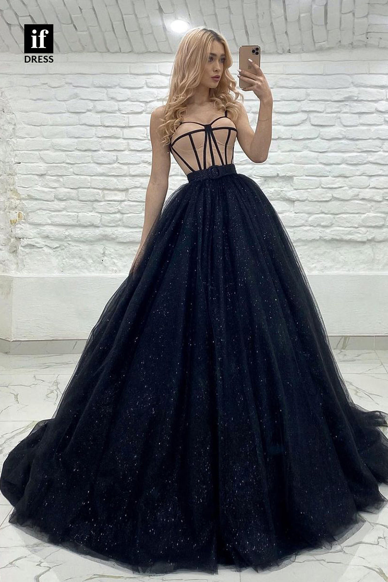 30822 - Spaghetti Straps Sparkly Prom Ball Gown|IFDRESS