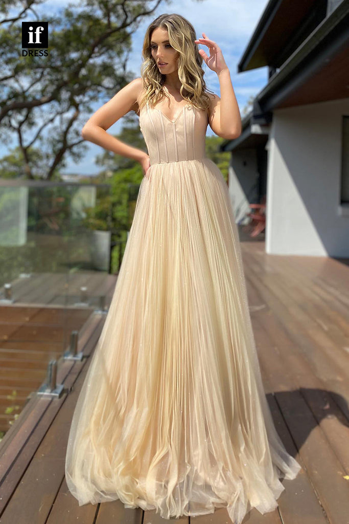 30869 - Spaghetti Straps Tulle Simple Long Prom Dress|IFDRESS