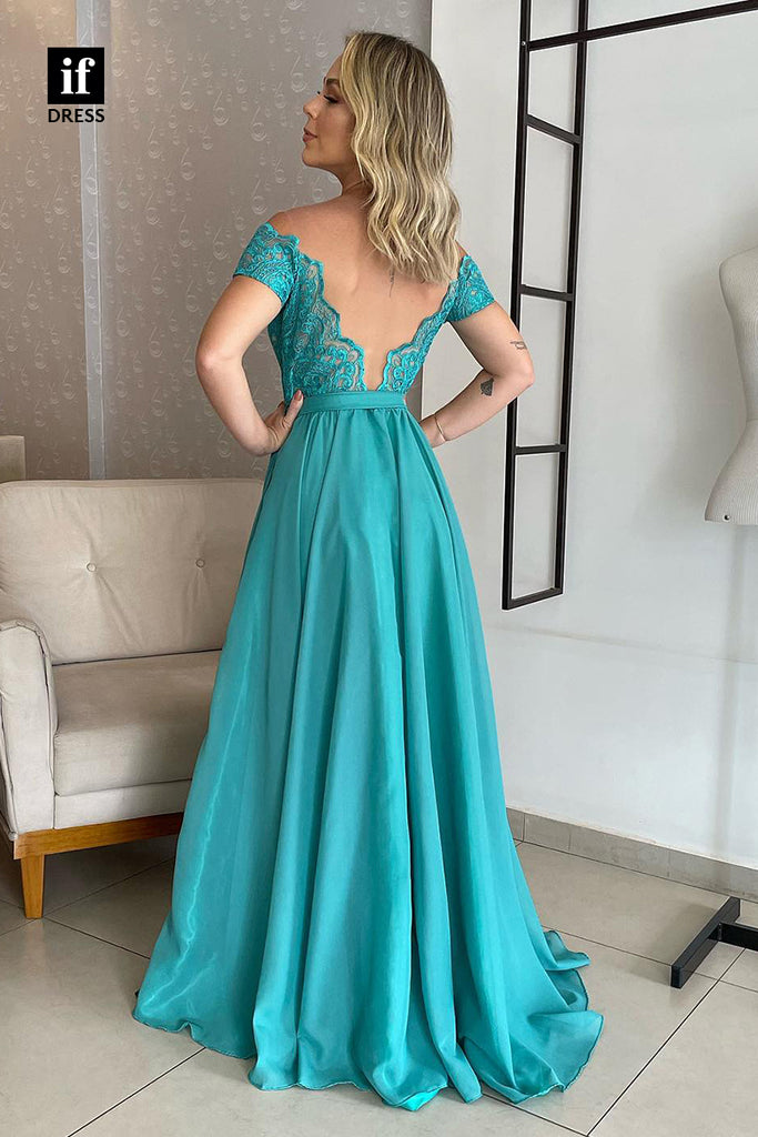 30873 - Illusion Neckline Lace Long Formal Evening Dress|IFDRESS