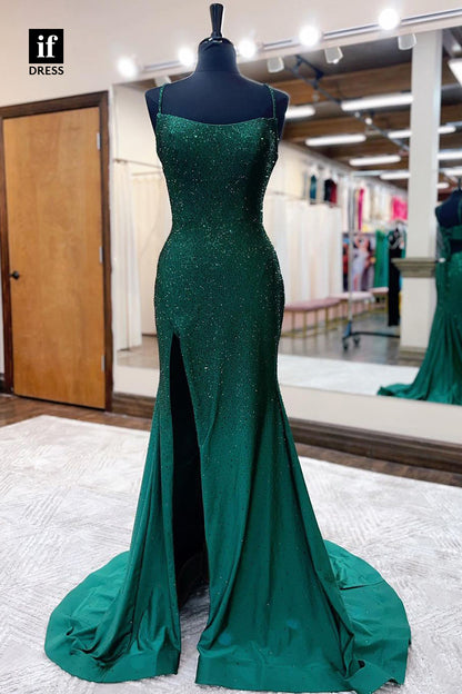 30876 - Spaghetti Straps Scoop High Split Long Prom Dress|IFDRESS