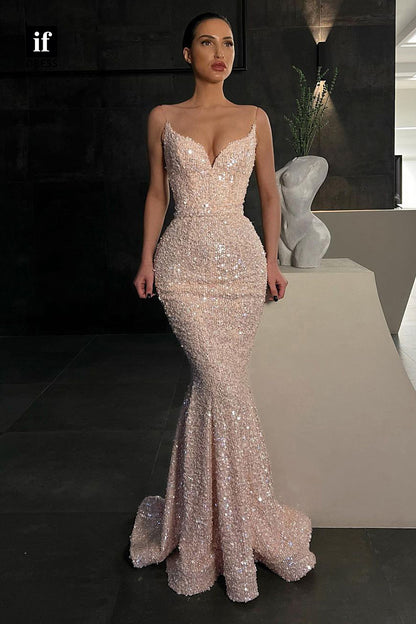 30878 - Spaghetti Straps Sequins Mermaid Prom Dress|IFDRESS
