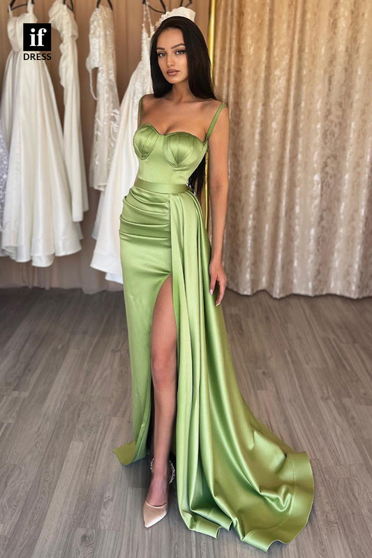 30881 - Spaghetti Straps High Split Sheath Formal Evening Dress Long Prom Gown|IFDRESS