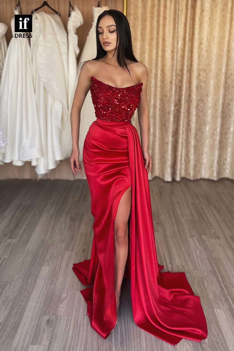 30888 - Strapless Sequins Tops Long Formal Evening Dress with Slit|IFDRESS