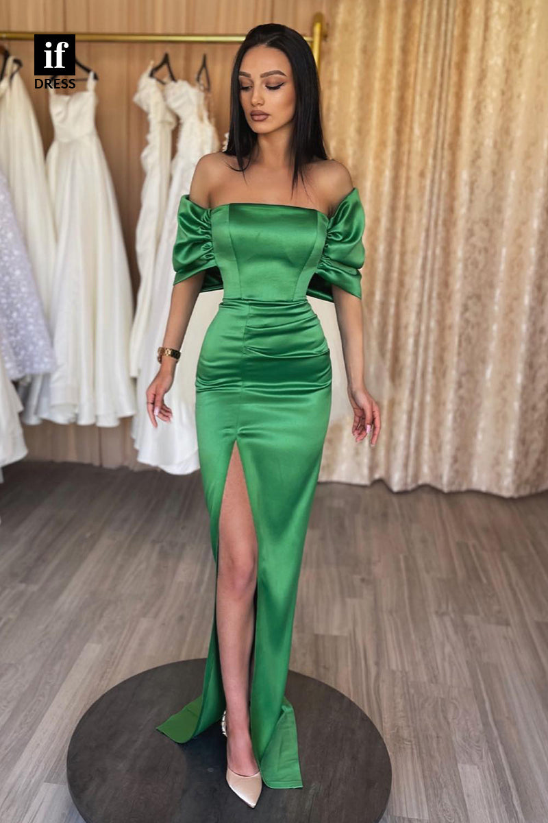 30892 - Off the Shoulder Side Slit Long Formal Evening Dress|IFDRESS