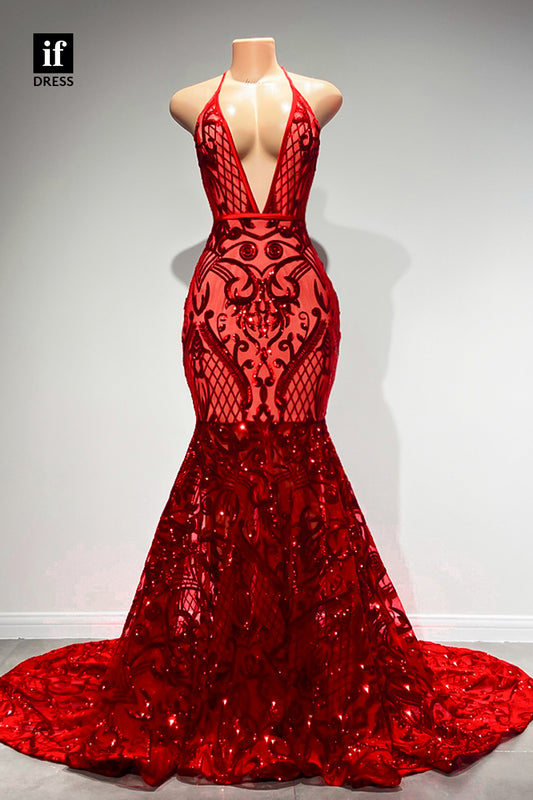 30958 - Plunging V-Neck Appliques Mermaid Prom Dress for Black Girls Slay