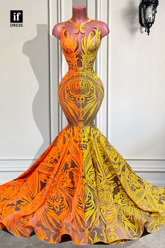 30962 - Illusion Neckline Appliques Mermaid Prom Dress for Black Girls Slay