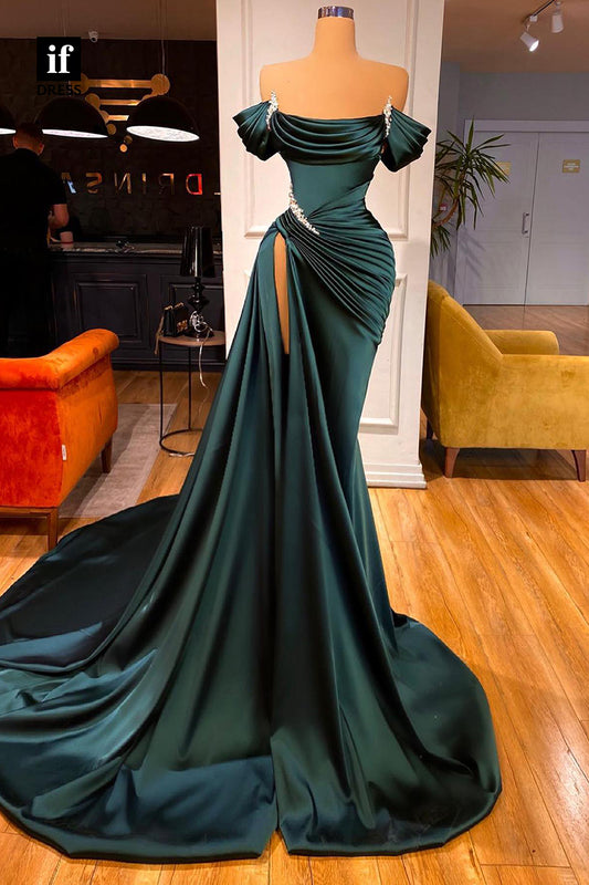 31800 - Spaghetti Straps Beads High Split Long Formal Evening Dress