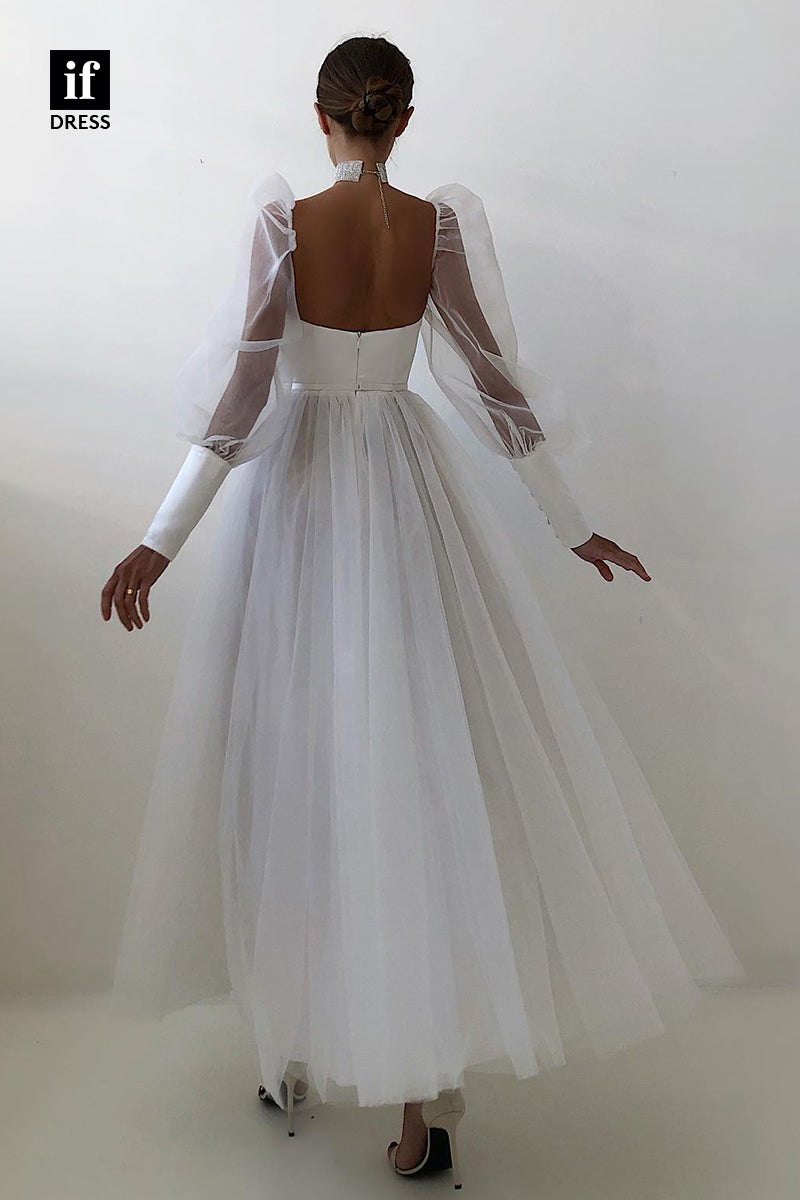 31820 - Plunging V-Neck Long Sleeves A-line Prom Long Eveming Dress