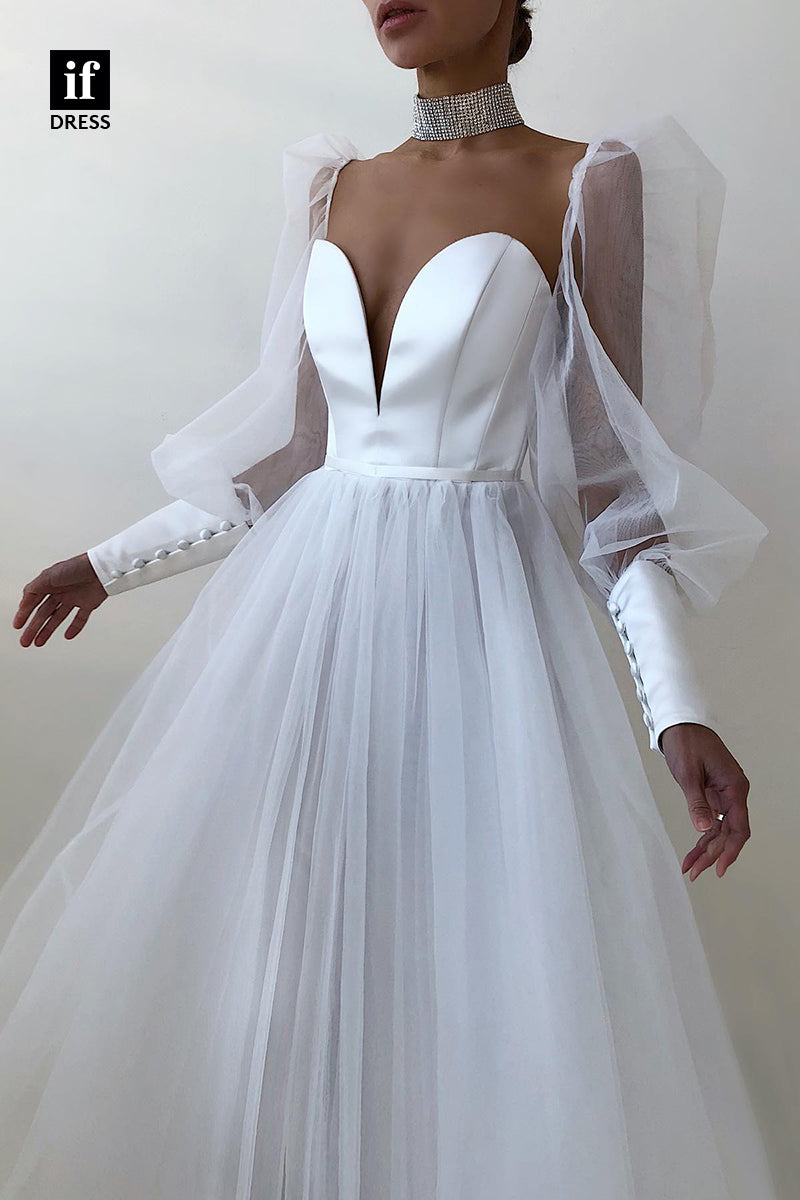 31820 - Plunging V-Neck Long Sleeves A-line Prom Long Eveming Dress