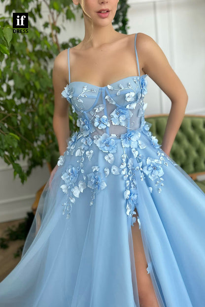 33807 - A-line Sweetheart Appliques Long Prom Dress with Slit