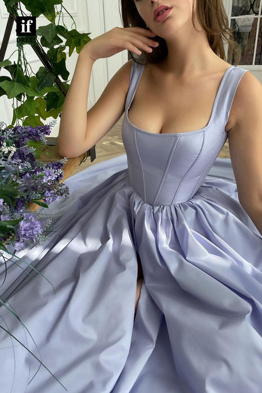 30846 - Unique Scoop A-line Satin Simple Prom Dress 2022 with Pockets|IFDRESS