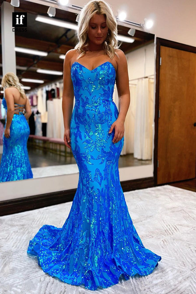 30851 - Sweetheart Sequins Appliques Mermaid Prom Dress 2022|IFDRESS