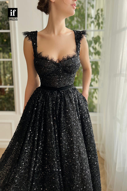 34003 - Glamorous A-Line Double Straps Sweetheart Sequined Prom Formal Dress